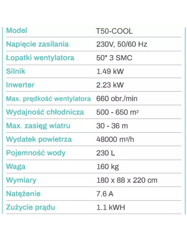 Klimatyzator Ewaporacyjny, schładzacz powietrza WinterCooler T50